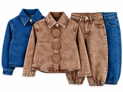 Vintage Big Button Wash Denim Set