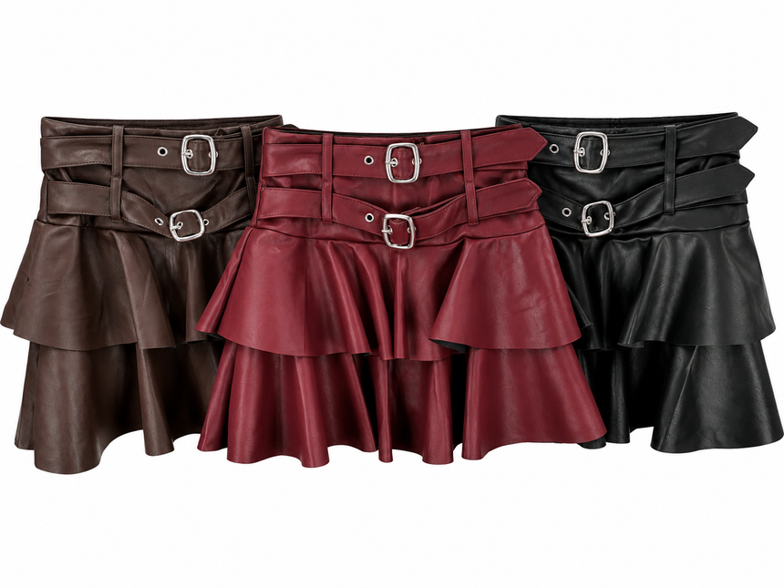 Buckle Faux Leather Skirt