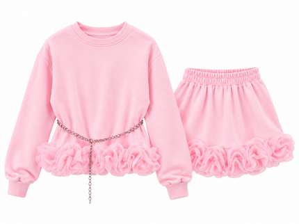 Girls Pink Pop Frill Skirt Set