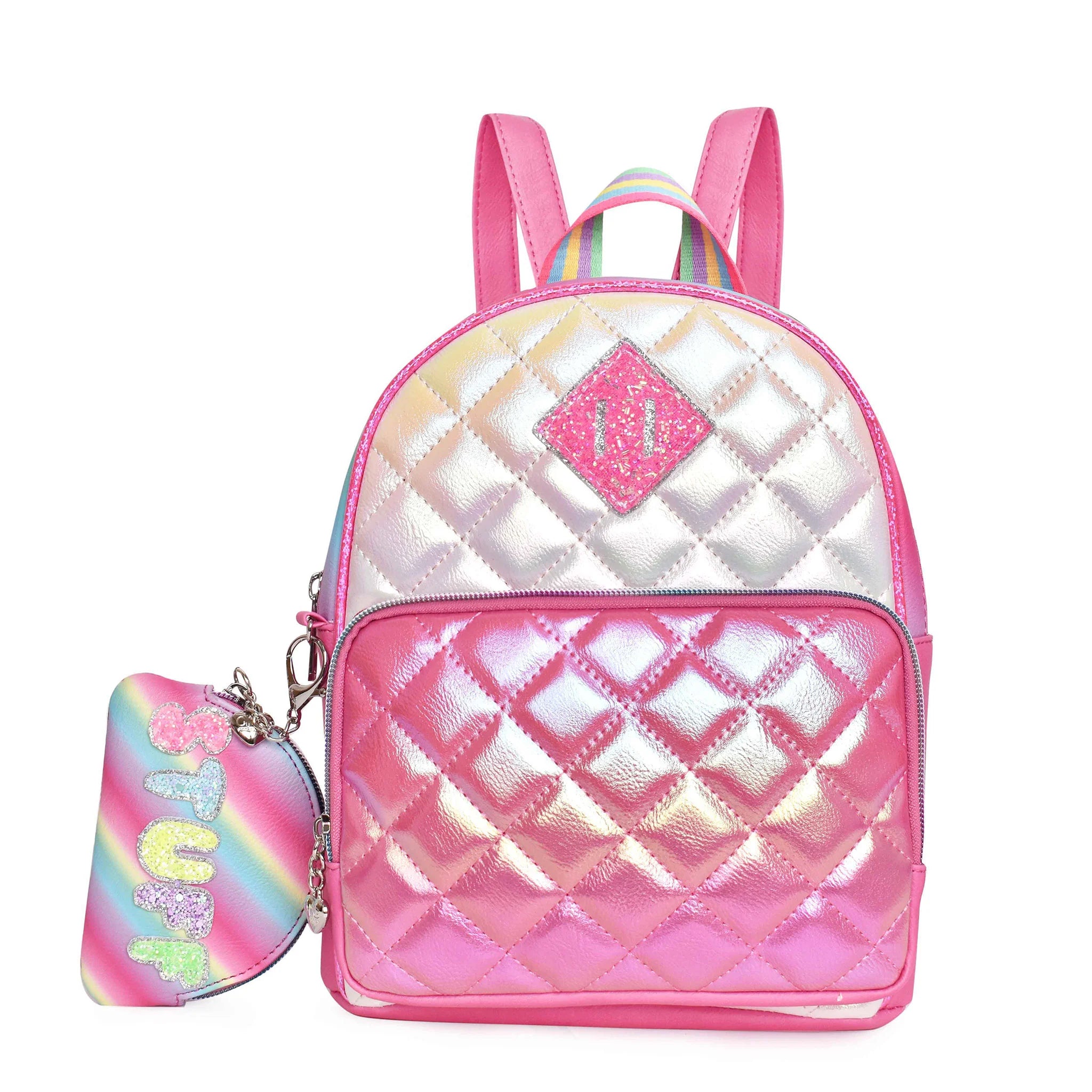 Metallic Quilted Mini Backpack with Stuff Coin Purse