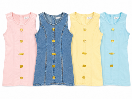 Girls Button Denim Dress