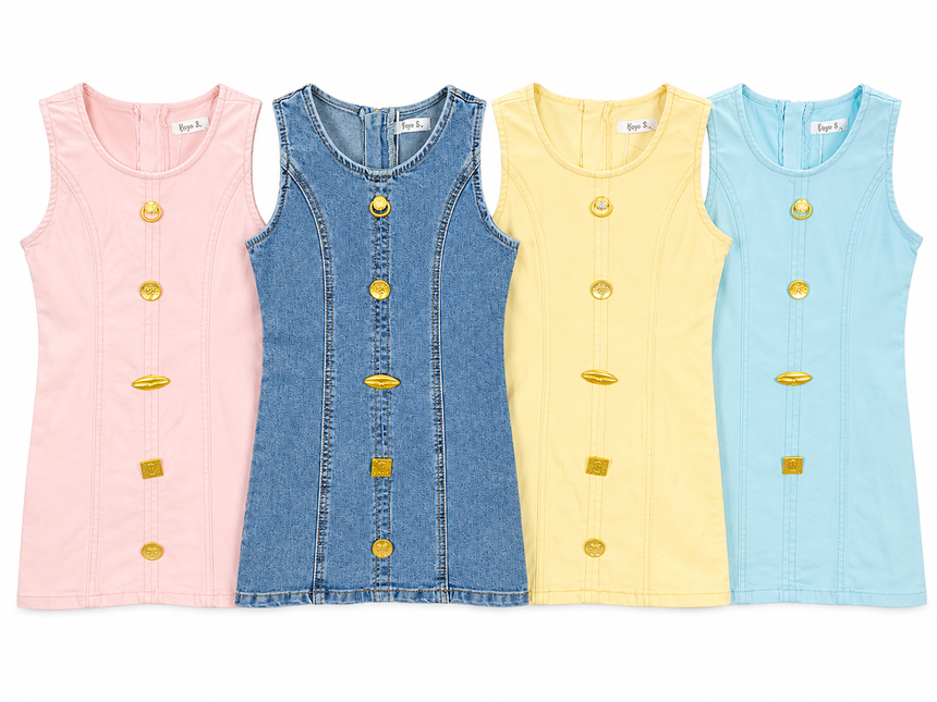 Girls Button Denim Dress