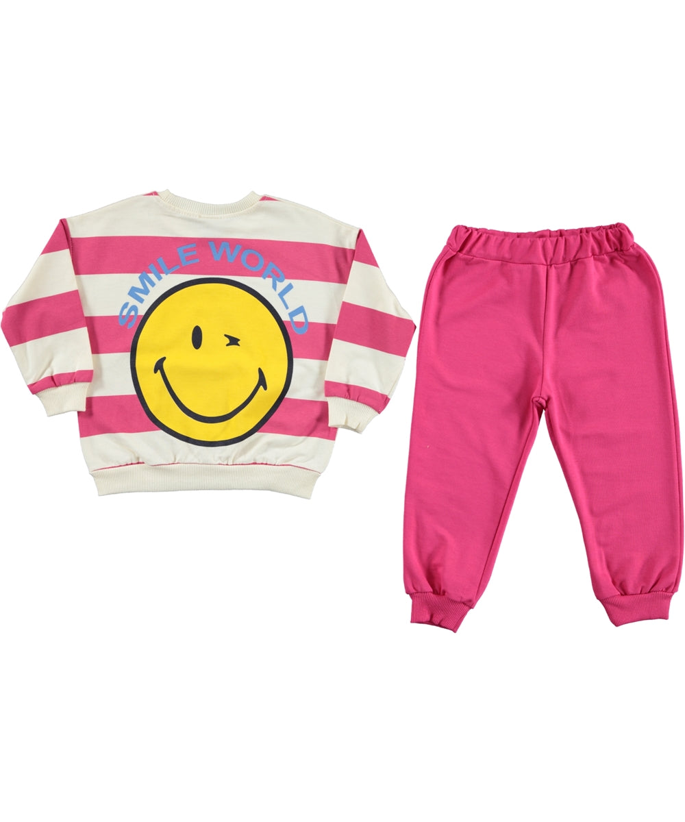 Unisex Smiley Striped Jogger Set Pink