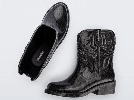 Mini Melissa Cowboy Boots - Black Glitter
