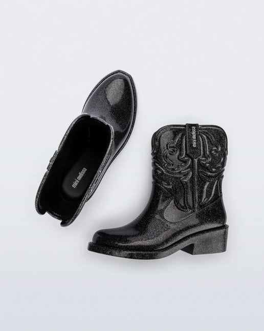 Mini Melissa Cowboy Boots - Black Glitter