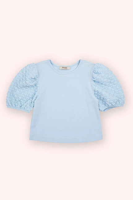 Blue Bubble Sleeve Top