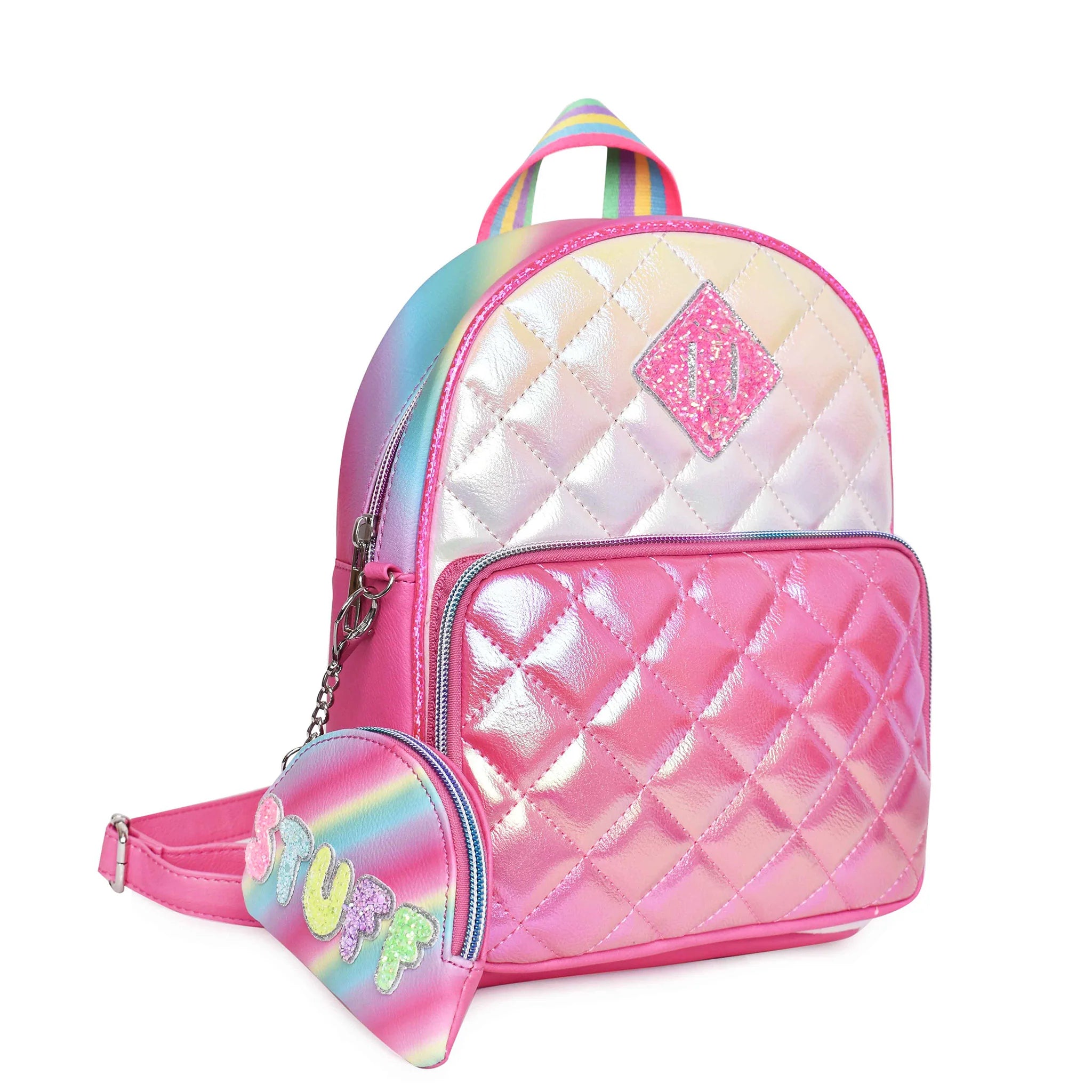 Metallic Quilted Mini Backpack with Stuff Coin Purse