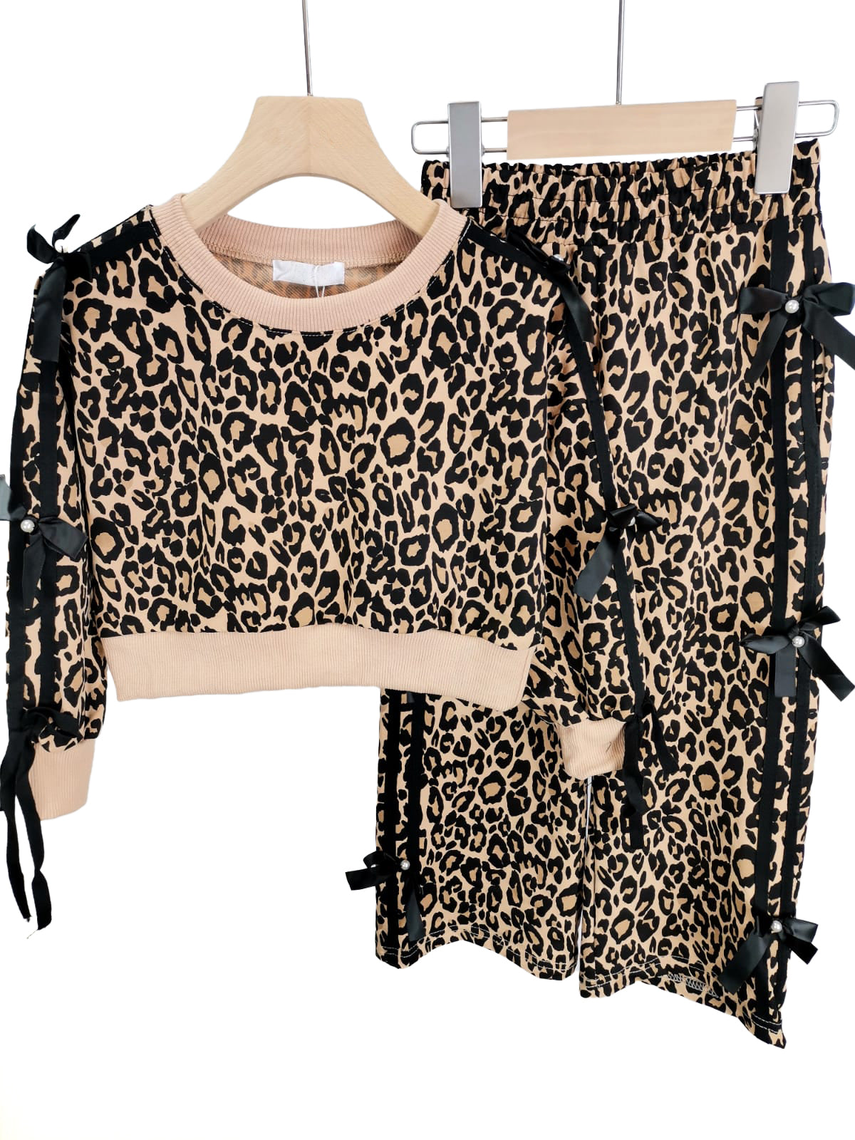 Leopard Bow-Tied Girls Cropped Tracksuit