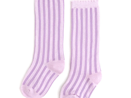 Lilac Striped Scalloped Knee High Socks