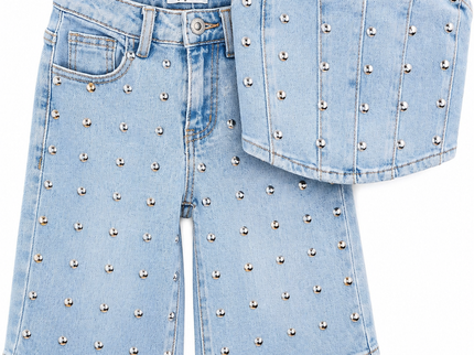 Girls Denim Studded Tube Set