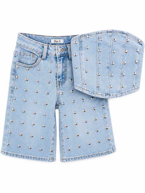 Girls Denim Studded Tube Set