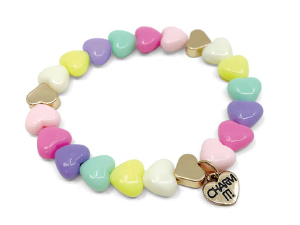 Gold Pastel Heart Stretch Bead Bracelet