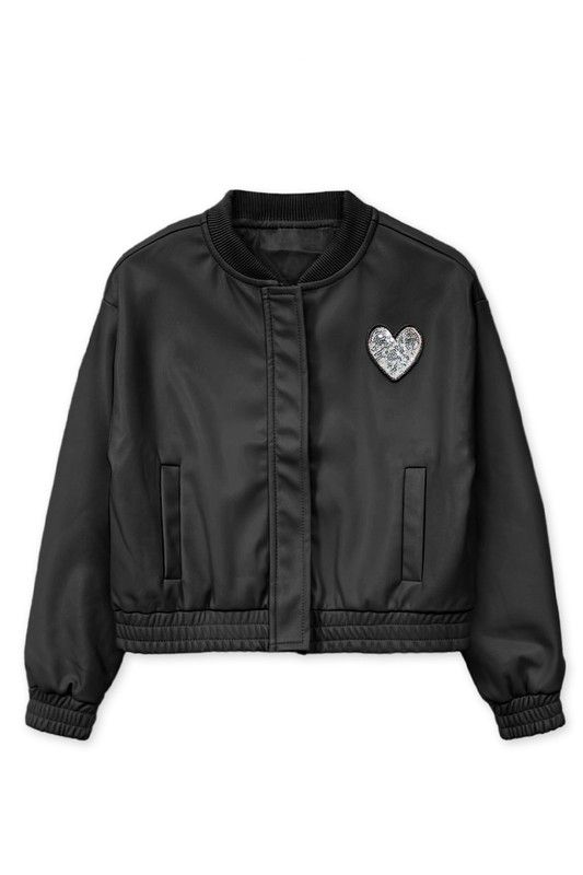 Black Sparkle Heart Bomber