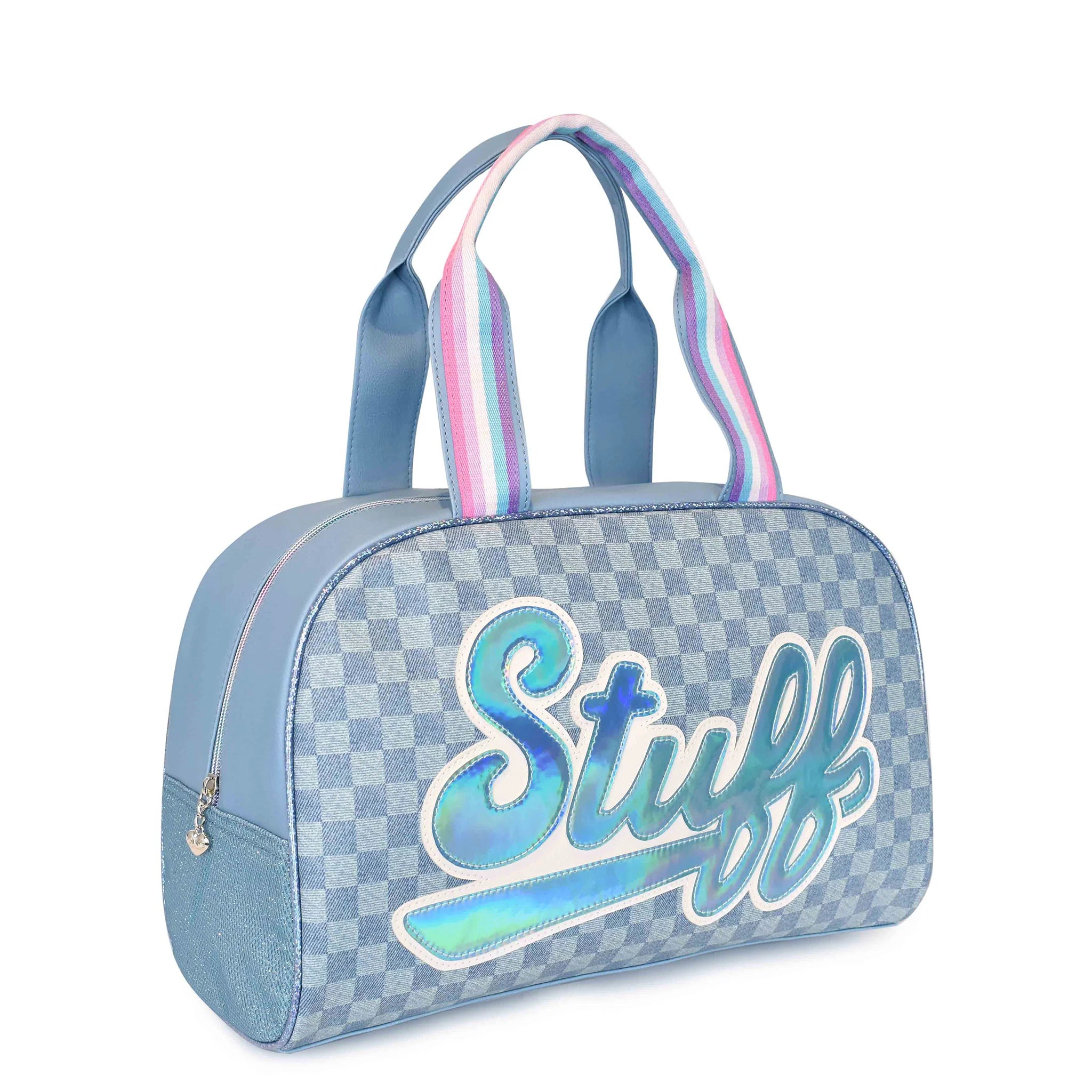 'Stuff' Denim Checkerboard Medium Duffle Bag