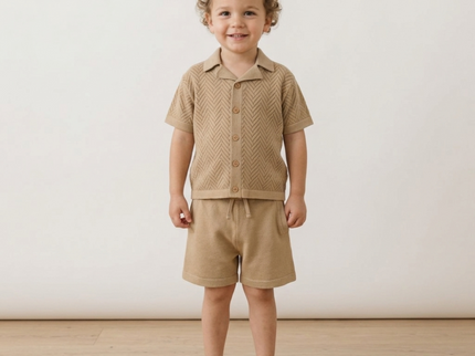 Beige Knit Boys Short Set