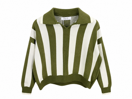 Olive Stripe Knit Polo