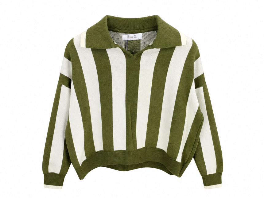 Olive Stripe Knit Polo