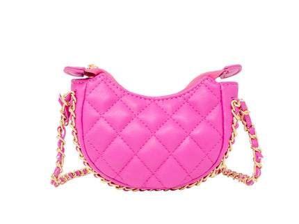 Tiny Quilted Chain Wrapped Hobo Bag - Hot Pink