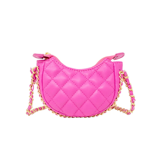 Tiny Quilted Chain Wrapped Hobo Bag - Hot Pink