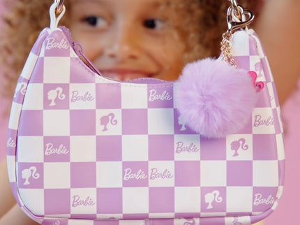 Barbie™ Purple Checkered Kids Hobo Handbag