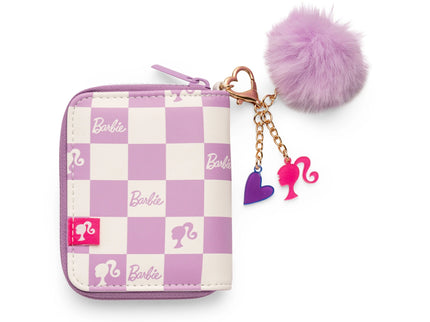 Barbie™ Purple Checkered Kids Zip Wallet with Pom Charm