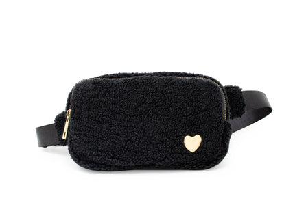 Black Fuzzy Crossbody Sling Bag w/ Heart