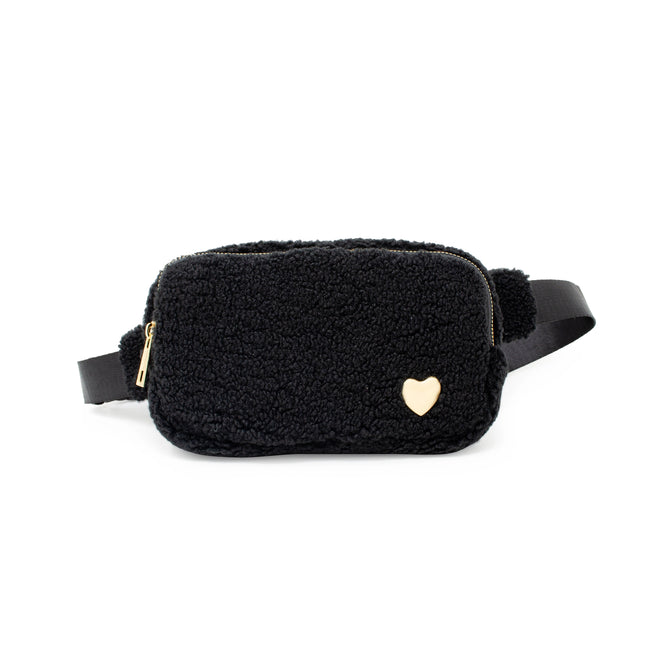 Black Fuzzy Crossbody Sling Bag w/ Heart