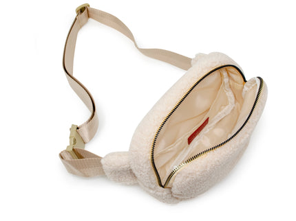 Beige Fuzzy Crossbody Sling Bag w/ Heart