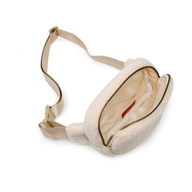 Beige Fuzzy Crossbody Sling Bag w/ Heart